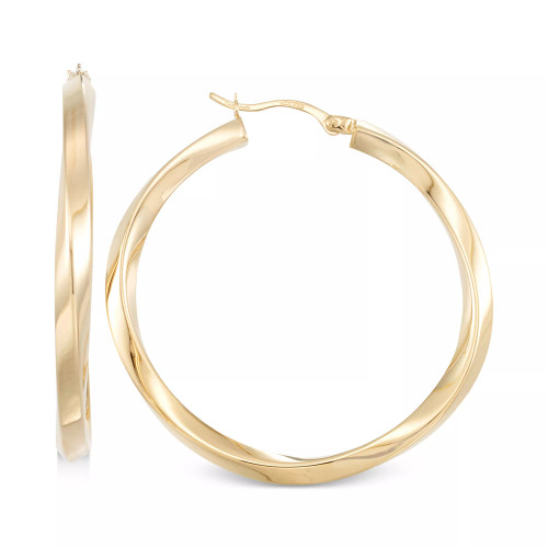 Polished Twist Hoop Earrings in 14k Gold Over Silver or 14k White Gold Over Silver