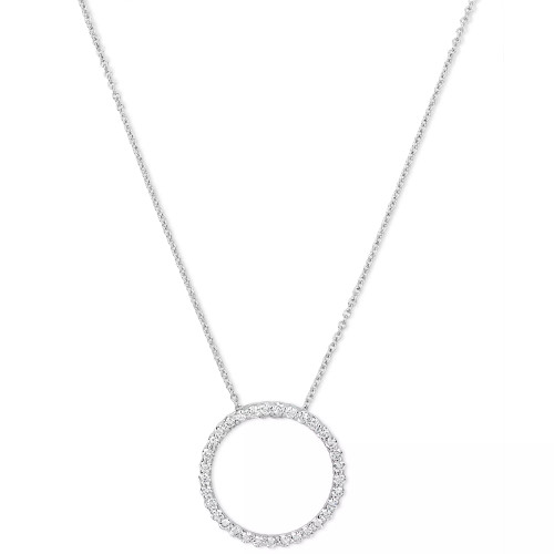 Diamond Circle Pendant Necklace (1/2 ct. t.w.) in 14k White or Yellow Gold, 16" + 2" extender