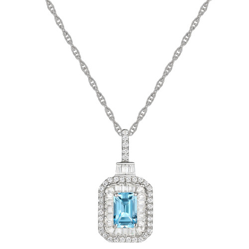 Blue Topaz (5/8 ct. t.w.) & Lab-Created White Sapphire (3/8 ct. t.w.) Halo 18" Pendant Necklace in Sterling Silver (Also in Amethyst)