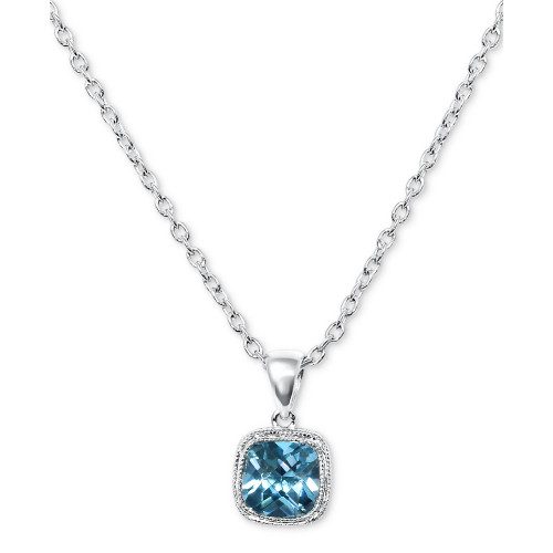 Blue Topaz Cushion Solitaire 18" Pendant Necklace (1-1/2 ct. t.w.) in Sterling Silver