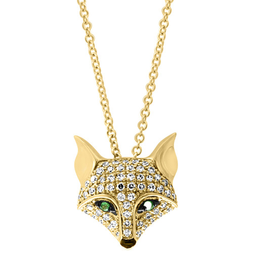 EFFY® Diamond (1/4 ct. t.w.) & Tsavorite Accent Fox 18" Pendant Necklace in 14k Gold