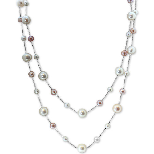 EFFY® White Cultured Freshwater Pearl (8-1/2 & 4-1/2mm) & Pink Cultured Freshwater Pearl (5-1/2mm) 18 & 20" Double Strand Necklace in Sterling Silver
