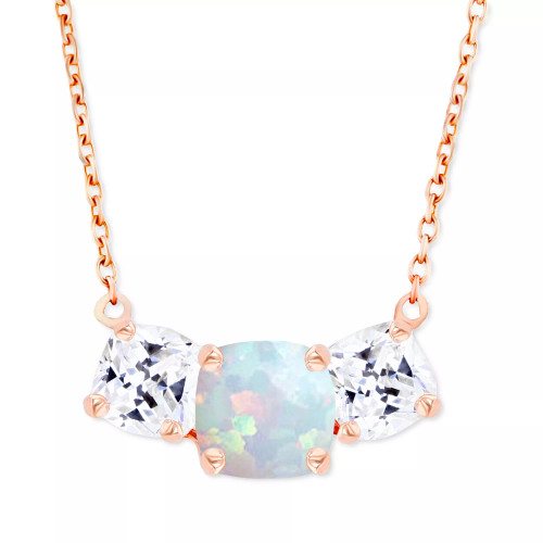 Lab-Created Opal (1/4 ct. t.w.) & Lab-Created White Sapphire (1 ct. t.w.)  Triple Stone 18" Pendant Necklace