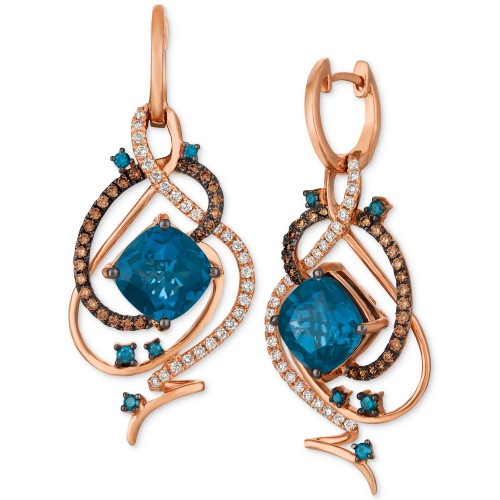 Crazy Collection® Deep Sea Blue Topaz™ (7-1/2 ct. t.w.) & Diamond (1 ct. t.w.) Drop Earrings in 14k Rose Gold