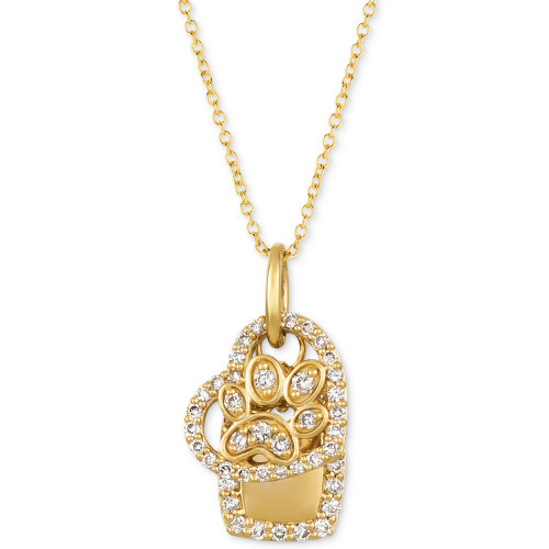 Nude Diamond Paw, Heart & Dog Tag Charm 20" Pendant Necklace (1/3 ct. t.w.) in 14k Gold