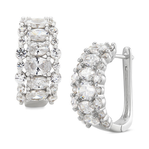 Cubic Zirconia Cluster Hoop Earrings in Sterling Silver