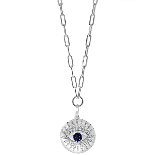 EFFY® Sapphire (1/5 ct. t.w.) & Diamond (3/8 ct. t.w.) Evil Eye 16" Pendant Necklace in Sterling Silver