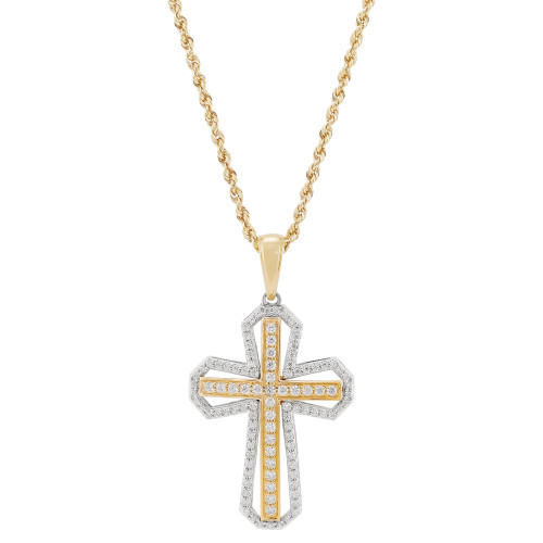 Unisex Lab Grown Diamond Cross 22" Pendant Necklace (1 ct. t.w.) in 14k Two-Tone Gold