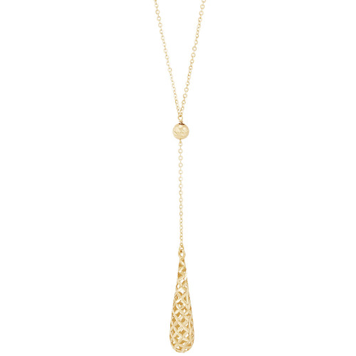 Lattice Teardrop 18" Lariat Necklace in 10k Gold