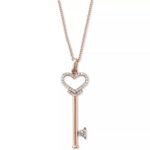 Pave Rose by EFFY® Diamond Diamond Heart Key Pendant (1/5 ct. t.w.) in 14k Rose Gold
