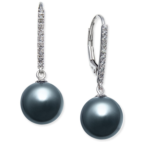 Cultured Tahitian Pearl (9mm) and Diamond (1/10 ct. t.w.) Drop Earrings in 14k White Gold