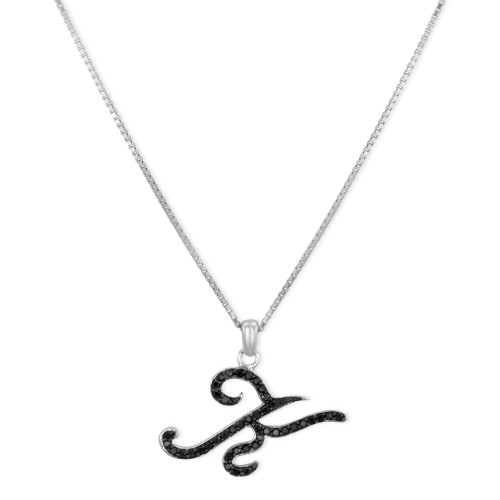 Sterling Silver Necklace, Black Diamond "K" Initial Pendant (1/4 ct. t.w.)