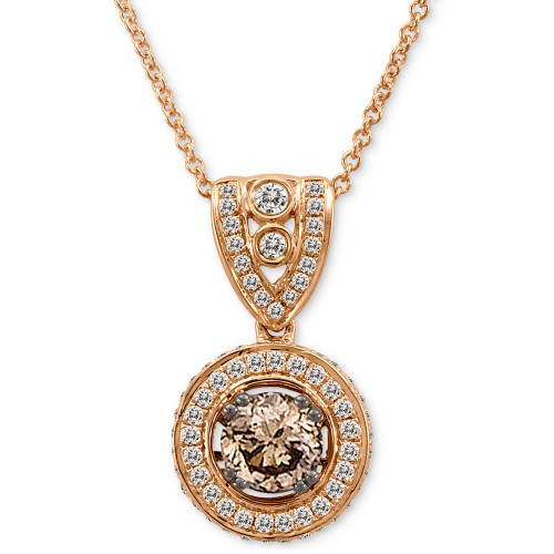 Chocolatier® Chocolate Diamond (5/8 ct. t.w.) & Vanilla Diamond (3/8 ct. t.w.) Halo 18" Pendant Necklace in 14k Rose Gold