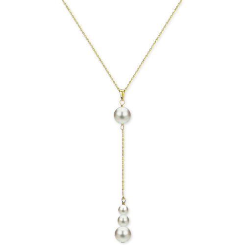 Cultured Freshwater Pearl (4-8mm) 18" Lariat Necklace in 14k Gold