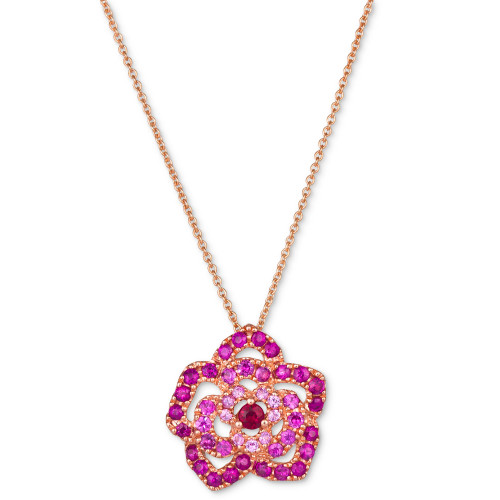Passion Ruby (1/10 ct. t.w.) & Bubble Gum Pink Sapphire (3/4 ct.t .w.) Flower Pendant Necklace in 14k Rose Gold, 18" + 2" extender