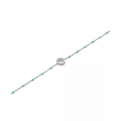 Aquamarine (1/5 ct. t.w.) & Enamel Bead Link Bracelet in Sterling Silver (Also in Additional Gemstones)