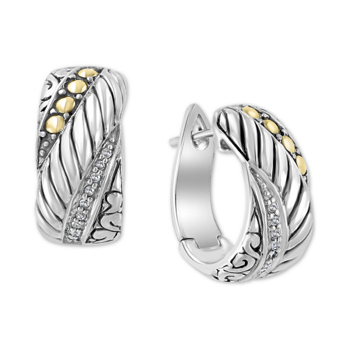 EFFY® Diamond Huggie Hoop Earrings (1/20 ct. t.w.) in Sterling Silver & 18k Gold