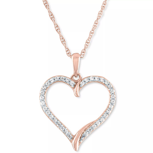 Diamond Heart 18" Pendant Necklace (1/8 ct. t.w.) in 10k White, Yellow, or Rose Gold