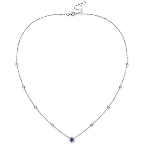 Sapphire (1/3 ct. t.w.) & Diamond (1/10 ct. t.w.) Halo Pendant Necklace in Sterling Silver, 17" + 1" extender