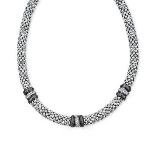 Diamond Three Bar Mesh 17" Statement Necklace (5/8 ct. t.w.) in Sterling Silver & Black Rhodium-Plate