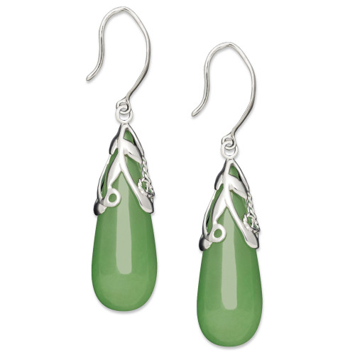 Sterling Silver Earrings, Jade Leaf Top Teardrop Earrings