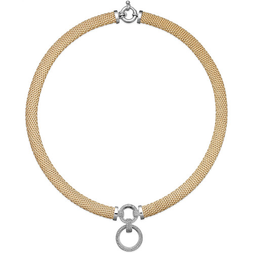 Diamond Circle Pendant Mesh Necklace (3/4 ct. t.w.) in 14k Vermeil & Sterling Silver