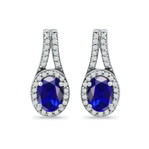 Simulated Blue Sapphire and Cubic Zirconia Halo Earrings