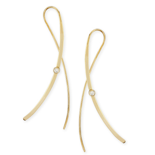 Diamond Accent Cross Over Sweep Earrings in 14K Yellow Gold