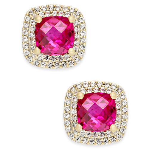Lab-Created Ruby (2-1/6 ct. t.w.) and White Sapphire (1/3 ct. t.w.) Square Stud Earrings in 14k Gold-Plated Sterling Silver