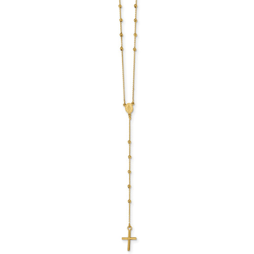 Cross Rosary 24" Lariat Necklace in 14k Yellow Gold
