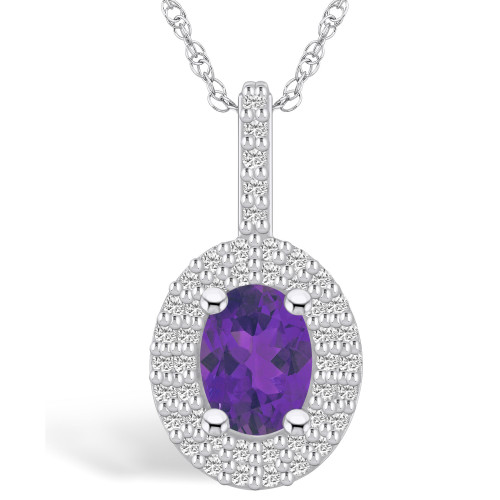 Amethyst (1-1/5 Ct. T.W.) and Diamond (1/2 Ct. T.W.) Halo Pendant Necklace in 14K White Gold