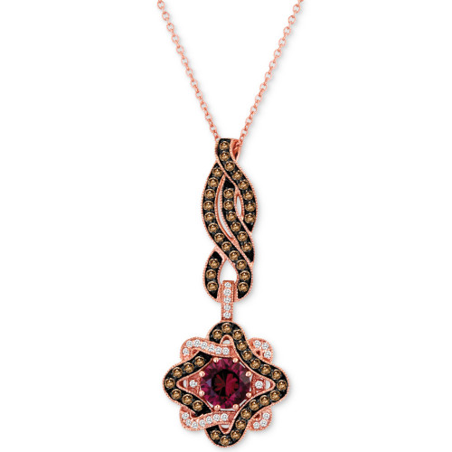 Raspberry Rhodolite (7/8 ct. t.w.) & Diamond (5/8 ct. t.w.) Twist Star 18" Pendant Necklace in 14k Rose Gold