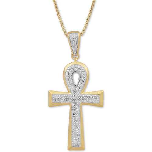Men's Diamond Ankh 22" Pendant Necklace (1/2 ct. t.w.) in 18k Gold-Plated Sterling Silver