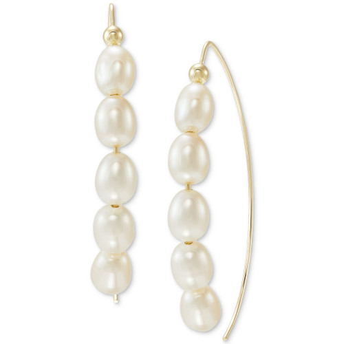 Cultured Freshwater Rice Pearl (5-6mm) Threader Earrings in 10k Gold
