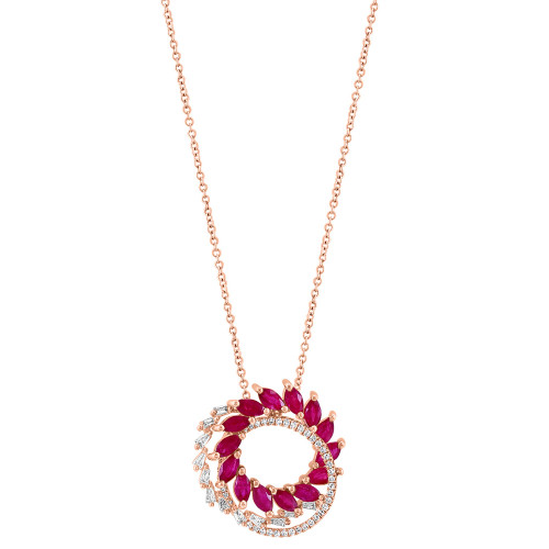 EFFY® Ruby (2-3/8 ct. t.w.) & Diamond (1/3 ct. t.w.) Interlocking Circle 18" Pendant Necklace in 14k Rose Gold