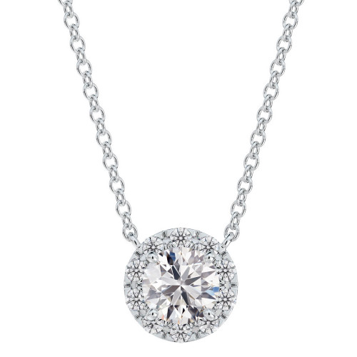 Diamond Halo Pendant Necklace (3/4 ct. t.w.) in 14k White Gold, 16" + 2" extender
