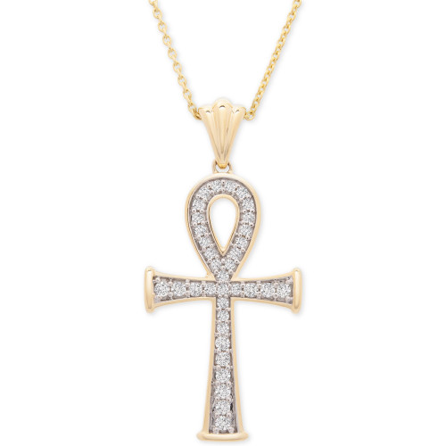 Diamond Ankh Cross 20" Pendant Necklace (1/4 ct. t.w.) in 14k Gold, Created for Macy's
