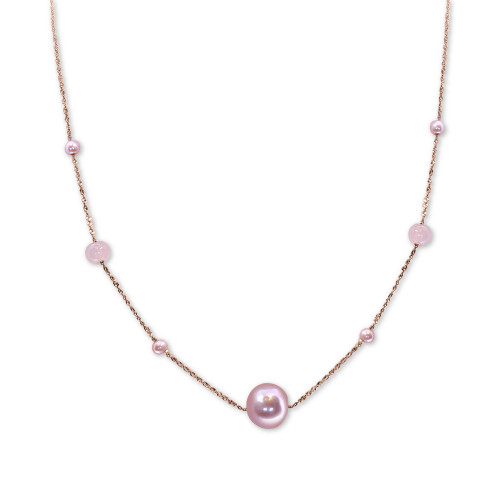 EFFY® Pink Cultured Freshwater Pearl (11 & 3-1/2mm) & Rose Quartz 18" Statement Necklace in 14k Rose Gold