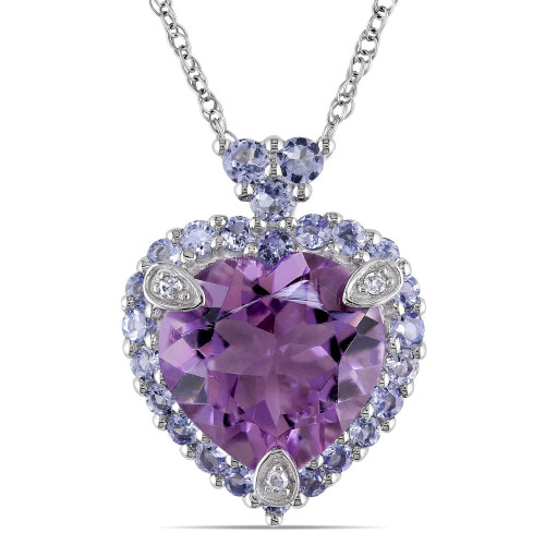 Amethyst Tanzanite and Diamond Accent Heart Necklace