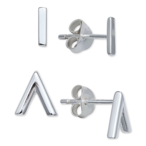 2-Pc. Set Polished Bar & Chevron Stud Earrings in Sterling Silver, Created for Macy's