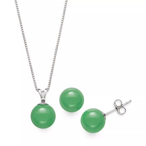 2-Pc. Set Dyed Jade Pendant Necklace and Stud Earrings in Sterling Silver (Also Available in Milky Aquamarine or Rose Quartz)