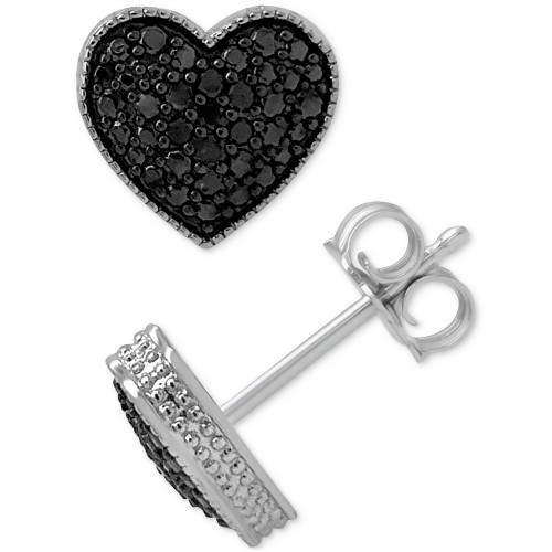 Black Diamond Pavé Heart Stud Earrings (1/6 ct. t.w.) in Sterling Silver