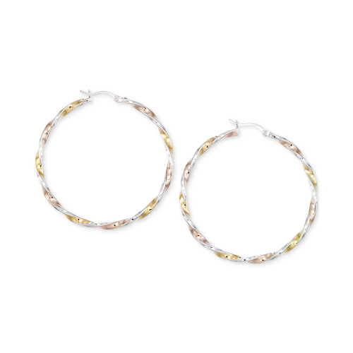 Diamond-Cut Hoop Earrings in 14K Tri-Tone Vermeil