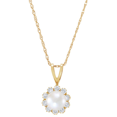 Cultured Freshwater Pearl (5mm) & Lab-Created White Sapphire (1/5 ct. t.w.) 18" Pendant Necklace in 14k Gold