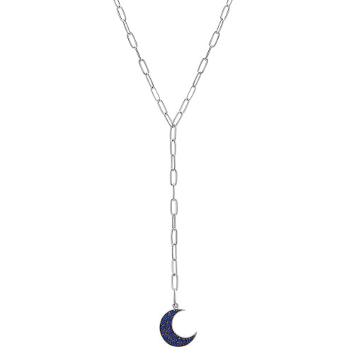 Lab-Created Blue Sapphire (3/8 ct. t.w.) Crescent Moon Lariat Necklace in Sterling Silver, 18" + 2" extender