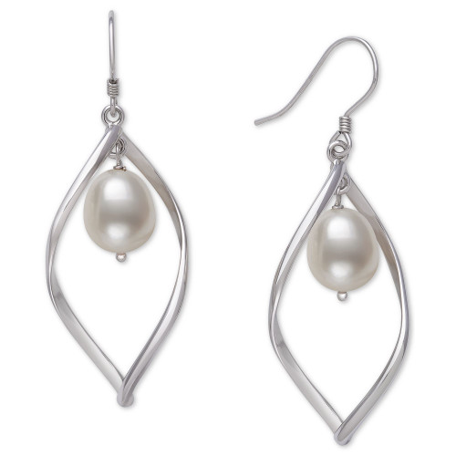 Peacock Black Cultured Freshwater Pearl (8-1/2mm) Orbital Drop Earrings in Sterling Silver (Also in White & Pink Cultured Freshwater Pearl), Created for Macy's