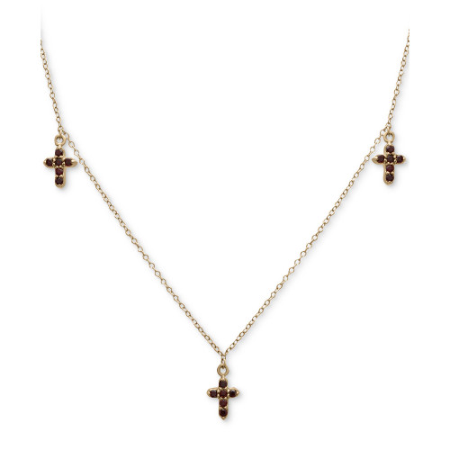 Garnet Three Cross Pendant Necklace (1/2 ct. t.w.) in 14k Gold-Plated Sterling Silver, 16" + 2" extender