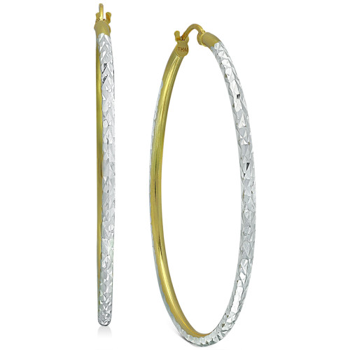Medium Two-Tone Textured Hoop Earrings in Sterling Silver & 18k Gold-Plate, 1.37", Created for Macy's