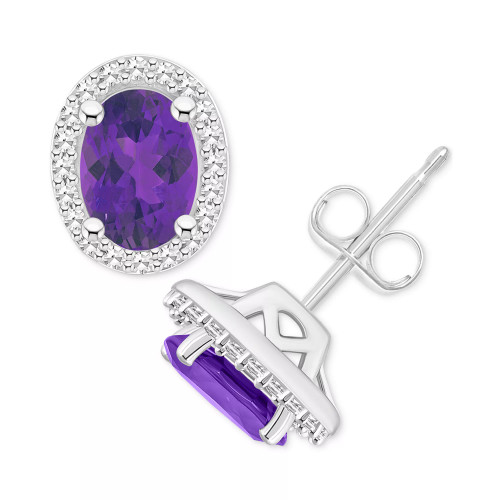 Amethyst (1-5/8 ct. t.w.) & Diamond (1/5 ct. t.w.) Halo Stud Earrings in Sterling Silver (Also in Citrine, Garnet, Peridot, & Blue Topaz)