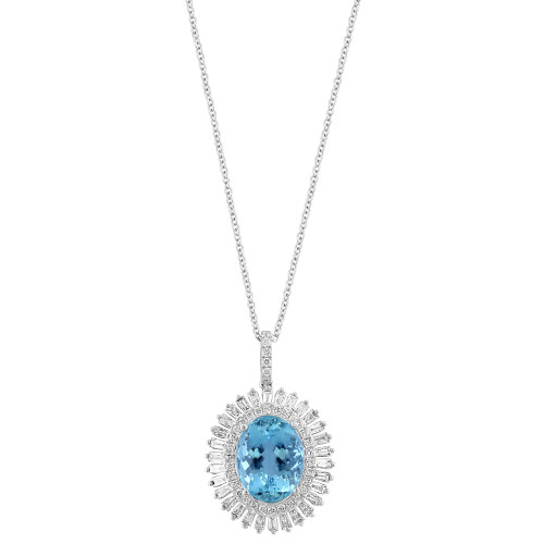 EFFY® Aquamarine (7-1/3 ct. t.w.) & Diamond (1/4 ct. t.w.) Oval Halo 18" Pendant Necklace in 14k White Gold